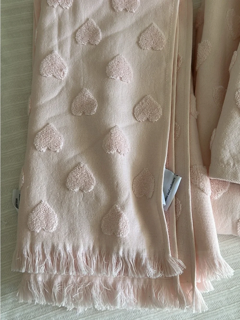cupcakes & cashmere Blush Pink Heart Jacquard Bath Towels